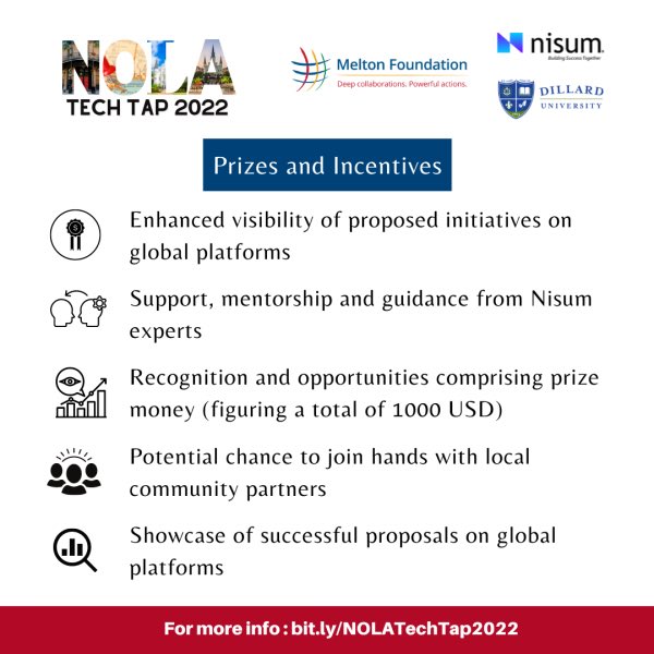 Only one day left to sign up for the NOLA Tech Tap Innovation Challenge!! SIGN UP NOW for a chance to win up to $1,000: bit.ly/NOLATechTap2022 😆<a href="/nisumtech/">Nisum</a> <a href="/MFGlobalCitizen/">Melton Foundation</a> <a href="/DuMelton/">DUMeltonFellows</a> #NOLATechTap #CommunityIdeathon #GlobalCitizenship #SDGAction