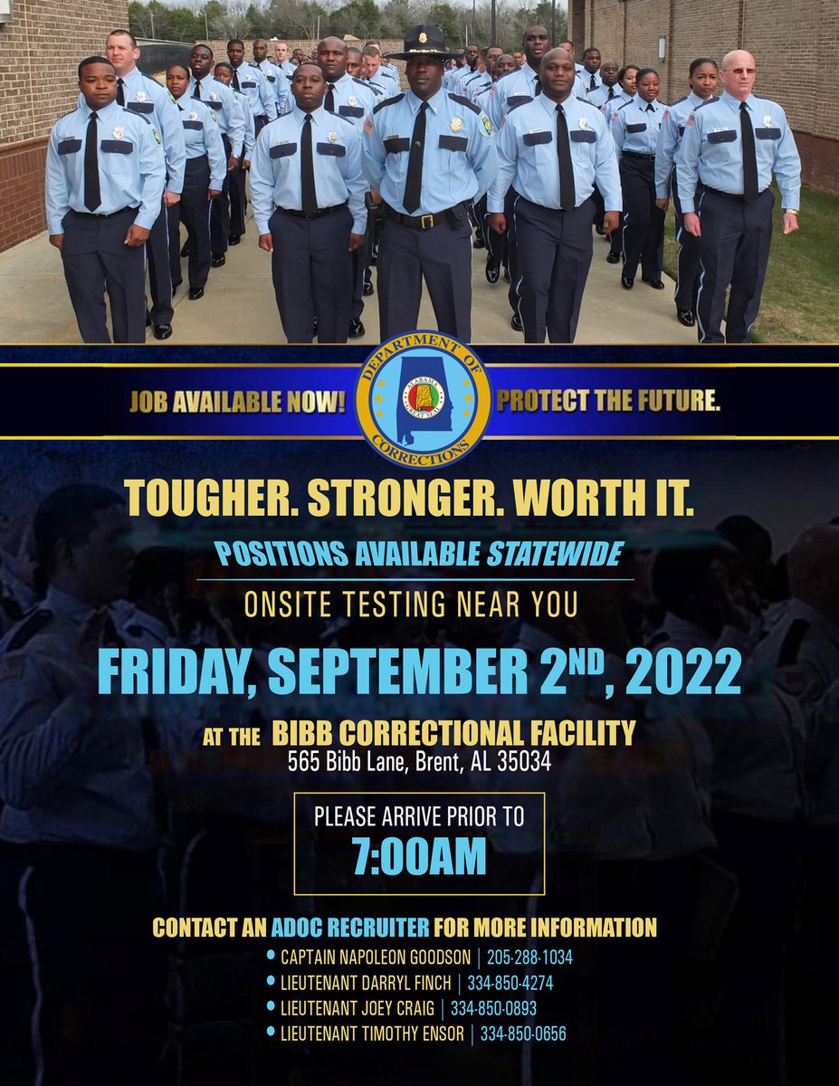 ALCorrections's tweet photo. #hiring #correctionalofficer @GovernorKayIvey https://t.co/mQiswWyn70
