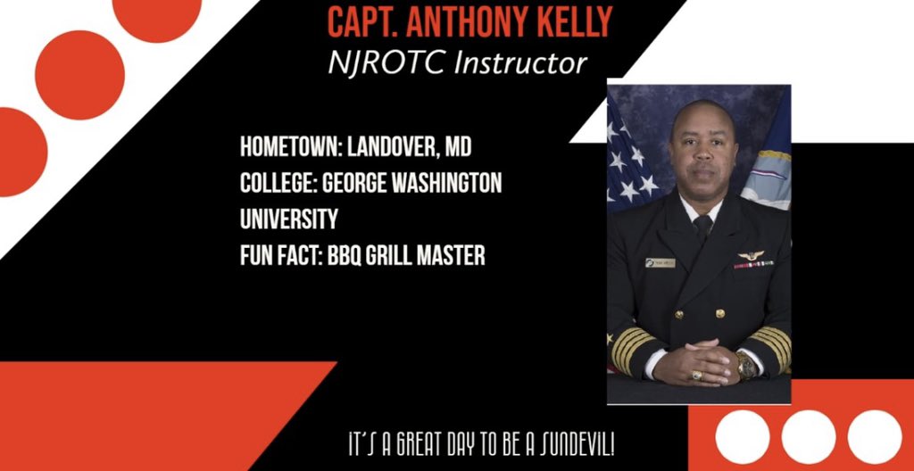 SalemHSVB's tweet photo. ❤️🖤August is a GREAT time to welcome new teachers to the SunDevil family! Please help us to welcome our new Senior Naval Science Instructor, Captain Anthony Kelly! #iagdtbasd https://t.co/qKygOya482