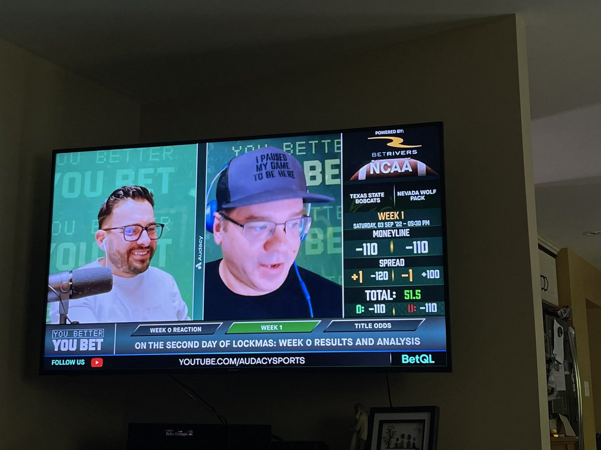 johnstrow's tweet photo. The most wonderful time of the year. I get to have my nightly meetings with those two to help me stay sharp on my bets during the CFB/NFL season! Check out @YouBetterYouBet with @TheKostos  and @LockyLockerson #betql https://t.co/eV01iMv8Ke