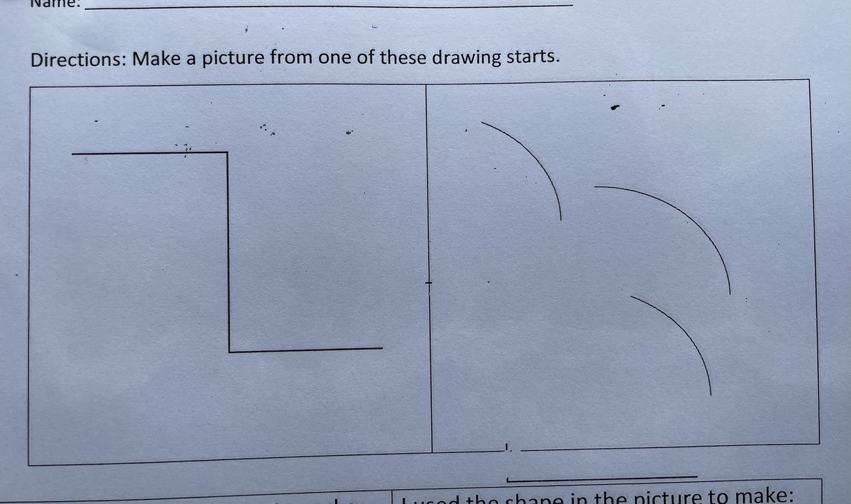 LamontClass's tweet photo. So many cute Drawing Start ideas from Ms Lieberman’s 1st graders today! Some fish, a bird, a squirrel, a maze and a sweet face. Amazing what you can create from just a few lines. @belmonteagles1 https://t.co/5gYTkGOXlr
