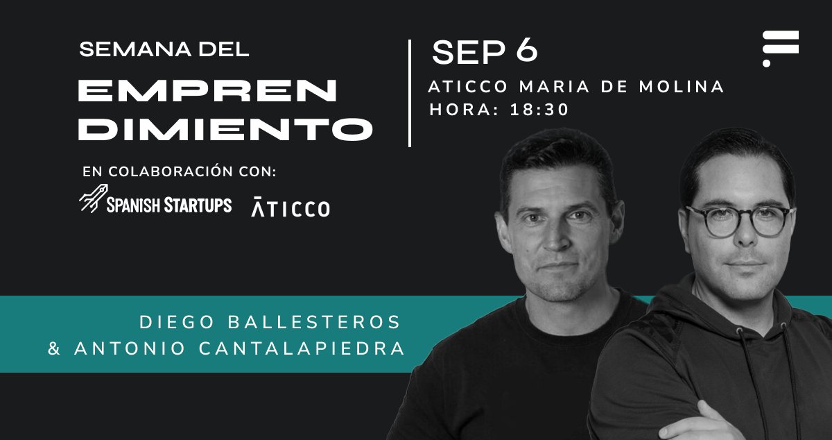 founderz's tweet photo. PONENTES DE LA SEMANA DEL EMPRENDIMIENTO🚀

El pistoletazo de salida viene de la mano de @spanishstartup_ La mayor comunidad de startups y emprendedor@s de España

@diegoteca y @tonikant serán sus invitados el día 6 de septiembre en el evento presencial que realizaremos en Madrid https://t.co/c2JK4PnuPC