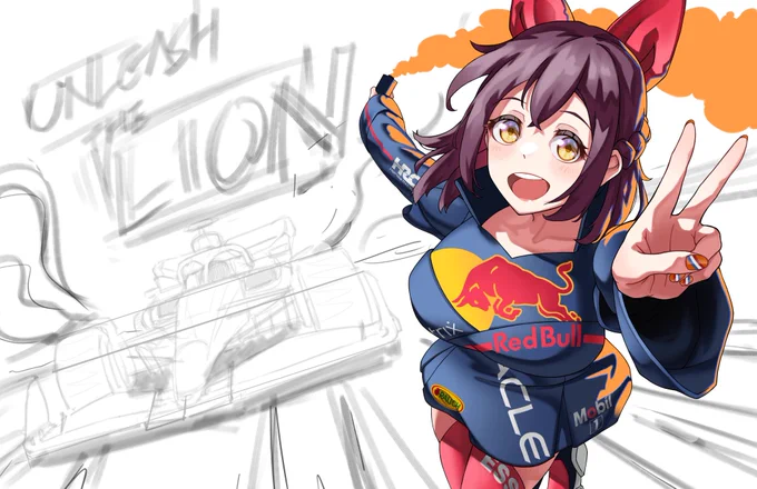 (5/6)In the late stage the poster was divided into two  Unleash the Lion (with Dutch national flag background) and the Grand Prix (with orange sea background). So the car was mirrored into two cpoies, with different helmet design. 