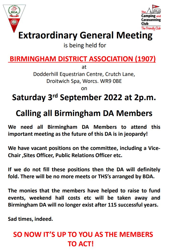 CentralCounties's tweet photo. This is an Urgent Reminder to ALL Members of Birmingham DA You are needed to keep your District Assocation from closing. At the AGM on 2nd April the District failed to form a Committee. https://t.co/XhUaydjYJE