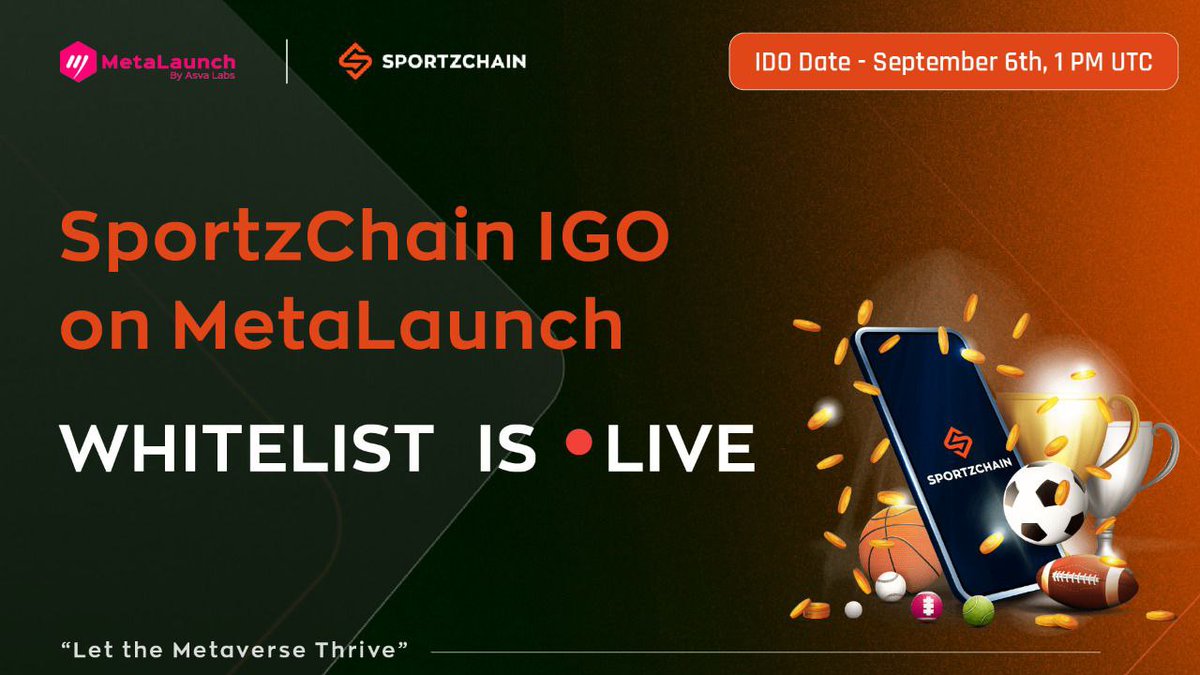 Fellow Riders, we’re excited to host Sportzchain’s #IGO

<a href="/SPORTZCHAIN/">SPORTZCHAIN</a> IGO on <a href="/MetaLaunch_io/">SuperPortal AI</a> #Whitelist is Underway

⏱️Ends: Sept 6 | 6:30 am UTC

Participation Guide:link.medium.com/COBLYmQ2Dsb

Stake $ASVA to whitelist for #IGO pool at: stake.metalaunch.io

#Launchpad #tokensale