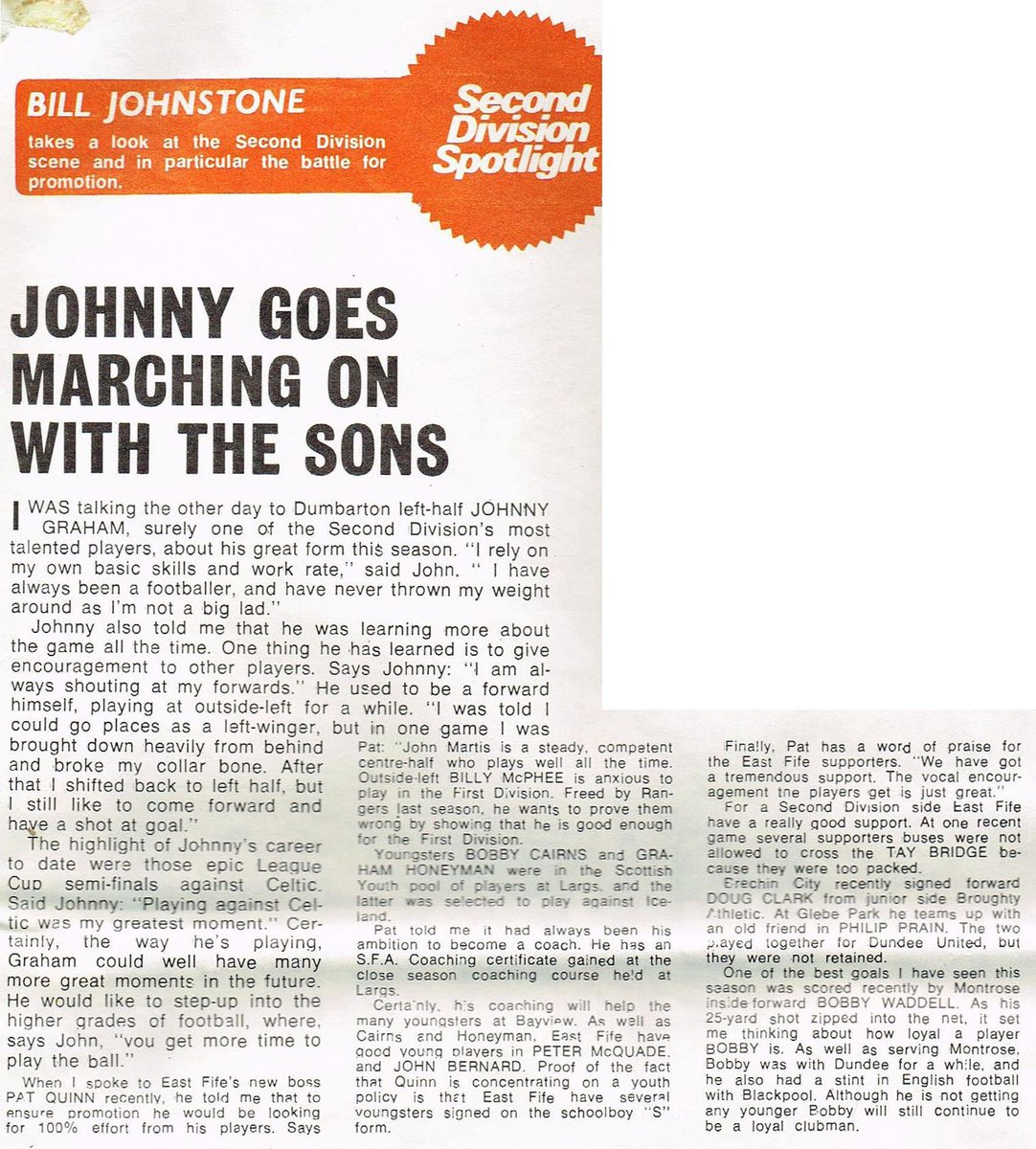 ScotsFootyCards's tweet photo. Second Division Spotlight - Johnny Goes Marching On With The Sons #JohnnyGraham #Dumbarton #FootballScotWeekly 1970-10-06 https://t.co/EQcqOZPWp4