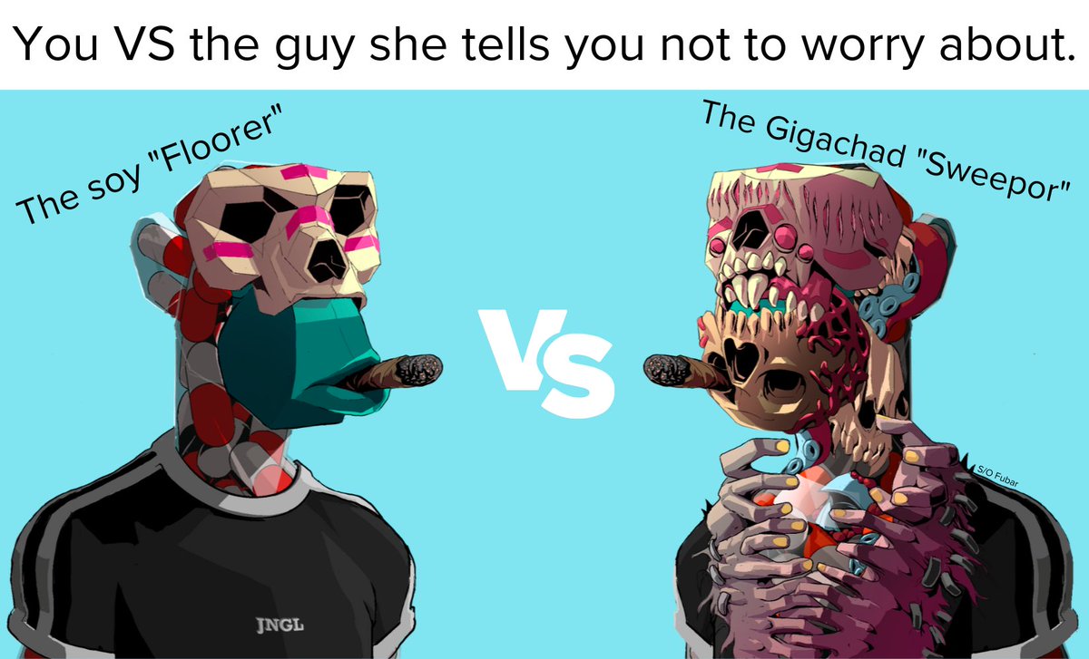 Primatesnft's tweet photo. You VS the guy she tells you not to worry about☣️ https://t.co/nezaCu17Kd