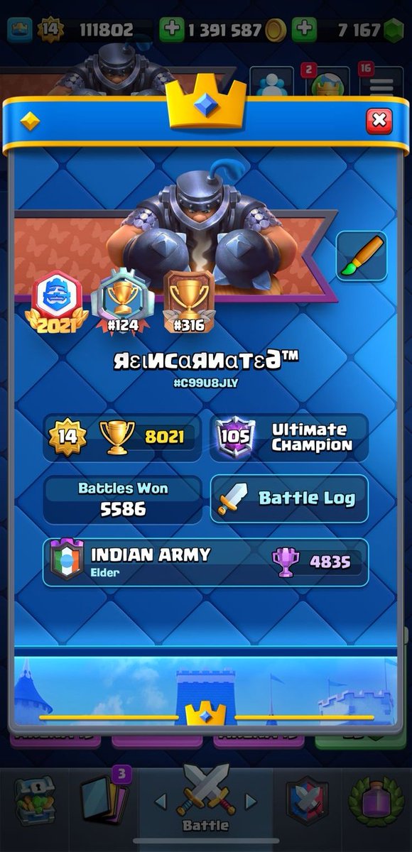 InvincibleCR's tweet photo. I♥️Tilt but finally 8k..🔥♥️🇮🇳
♥️Like and 🔃Retweet appreciated..
#ClashRoyale https://t.co/FkAoHfld5o