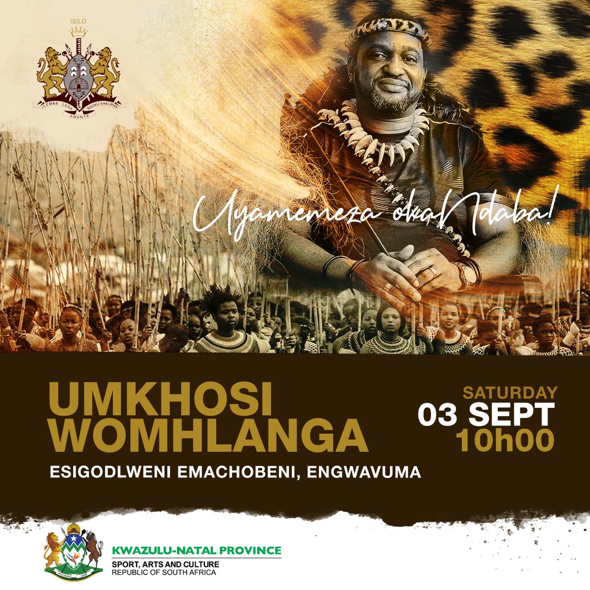 SportArtsKZN's tweet photo. Uyamemeza okaNdaba!!! Isilo samabandla uMisuzulu ka Zwelithini umema isizwe eMkhosini Womhlanga wokuqala ovulelekile emva kokhuvethe lapho ezokwamukela umhlanga wezintombi zaseNgwavuma namaphethelo okokuqala ngqa selokhu ecoshe isihlangu seSilo Mdlokombane. #socialcohesion https://t.co/QonJLyPkHo