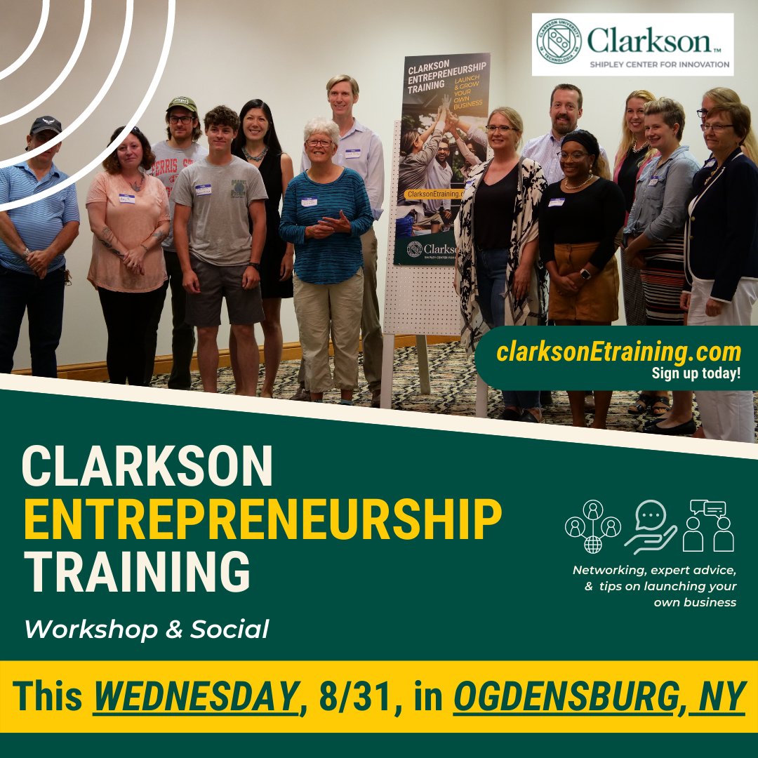CUShipley's tweet photo. Reminder that our next live event is TOMORROW, 8/31, in OGDENSBURG, NY. It's not too late to sign up! Come learn about entrepreneurship and network with other business owners. Reserve your spot today: https://t.co/HSNt9jMIzN https://t.co/BoQB1G8aQz