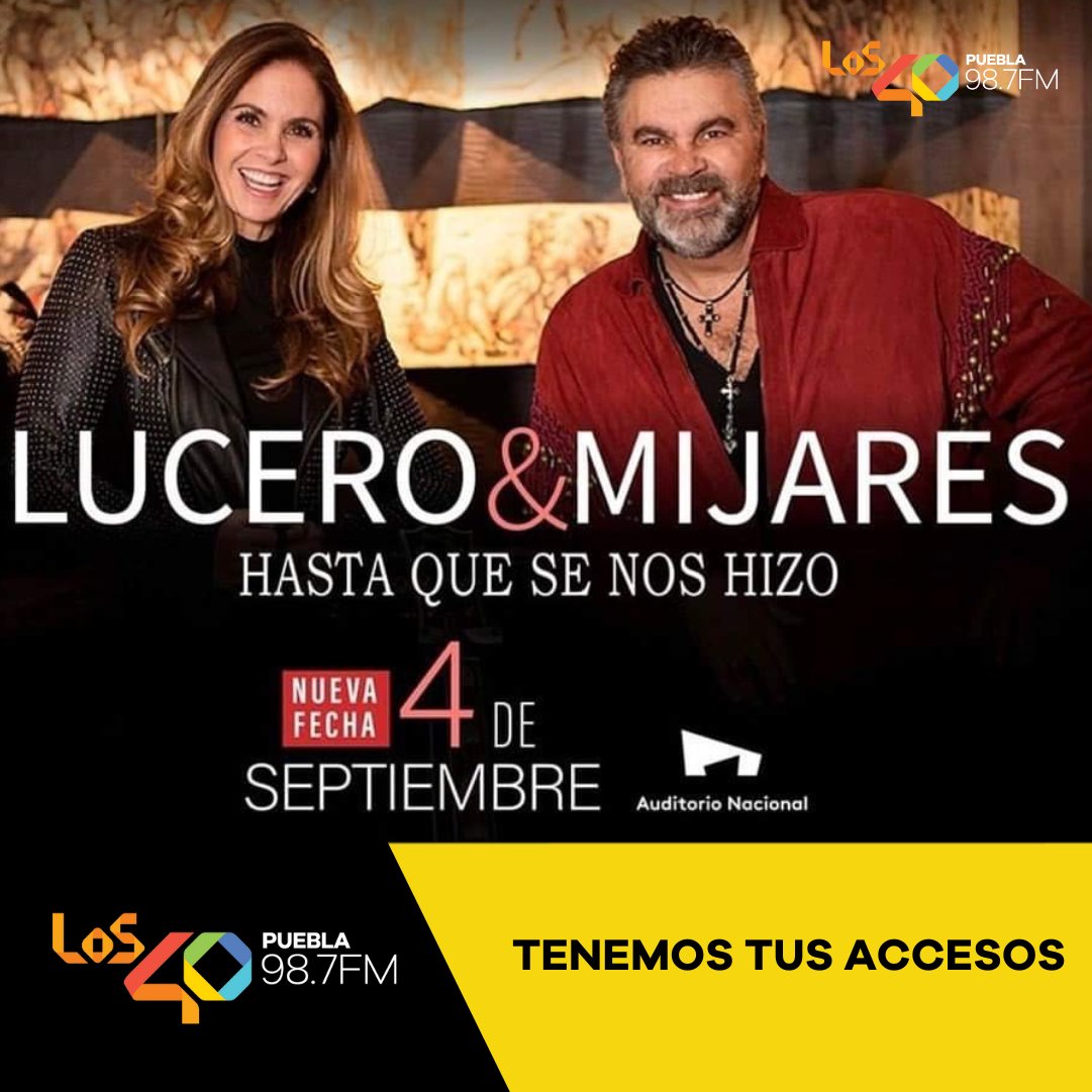 Los40_PueblaFM's tweet photo. ¡Tenemos tus accesos para Lucero y Mijares! 😍
🤩 Dale RT
🤩 Invita a 2 amigos en los comentarios a que sigan todas las redes sociales de Los 40 Puebla 98.7 fm 
*APLICAN RESTRICCIONES*
✨ El ganador del acceso será elegido al azar el 31 de Agosto 2022 a la 11:00 am https://t.co/2qmArCvPpG