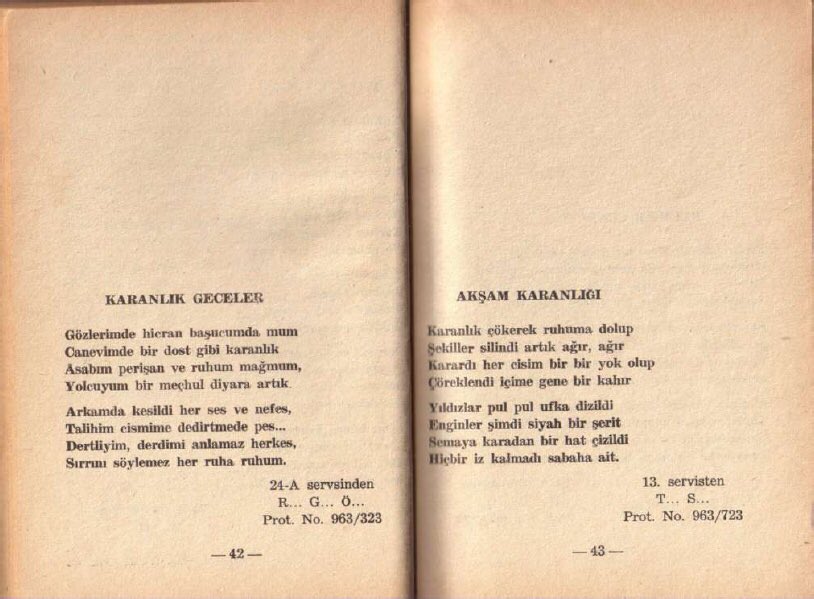 1960'larda Bakırköy Ruh ve Sinir Hastalıkları Hastanesi’nde yatan akıl hastalarının yazdığı şiirler.