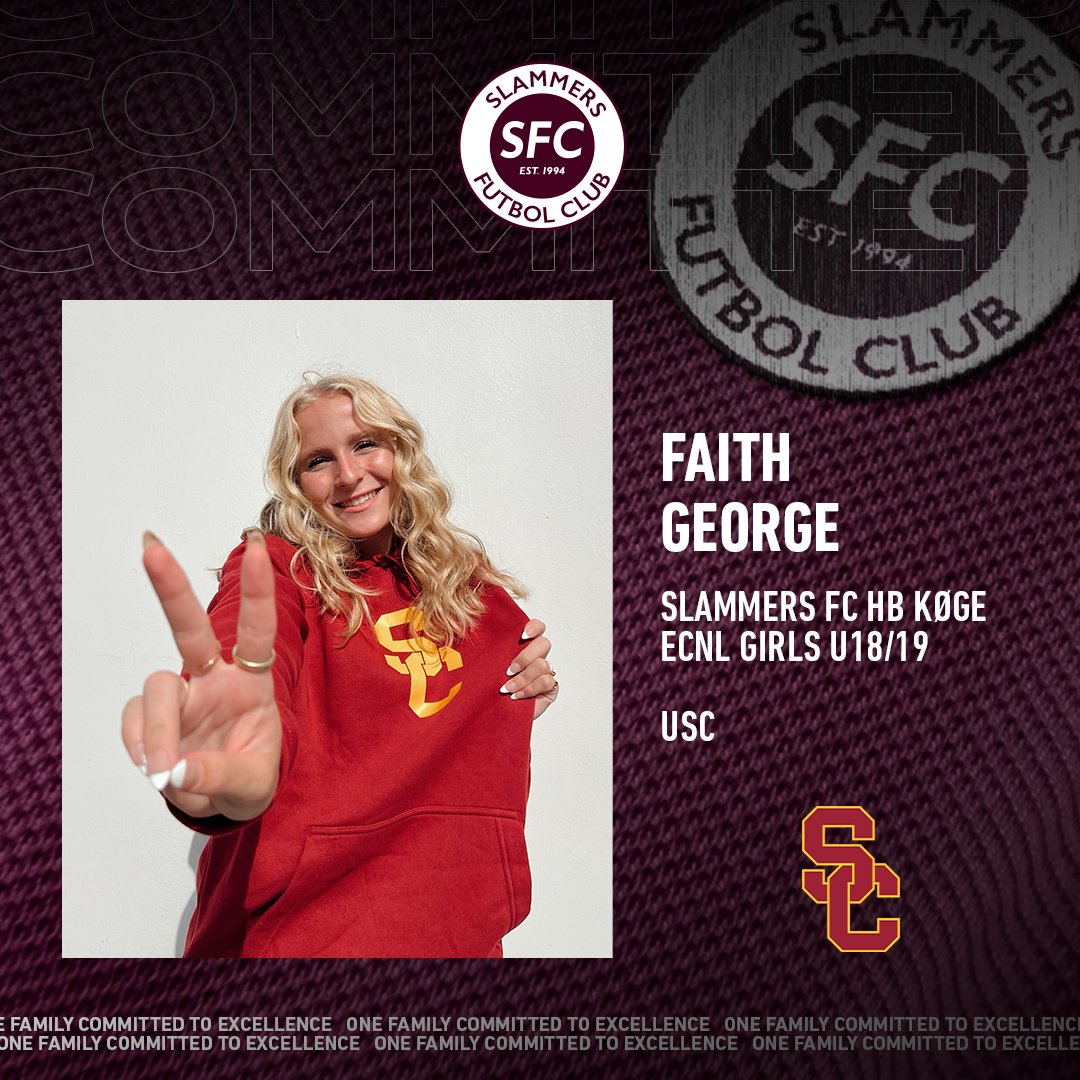 COMMIT! Congrats to Faith George from our Slammers FC HB Køge ECNL Girls U18/19 team, who has verbally committed to USC. We are proud of you!! #slammersfc #slamfam #usc #gotrojans #sfccommits