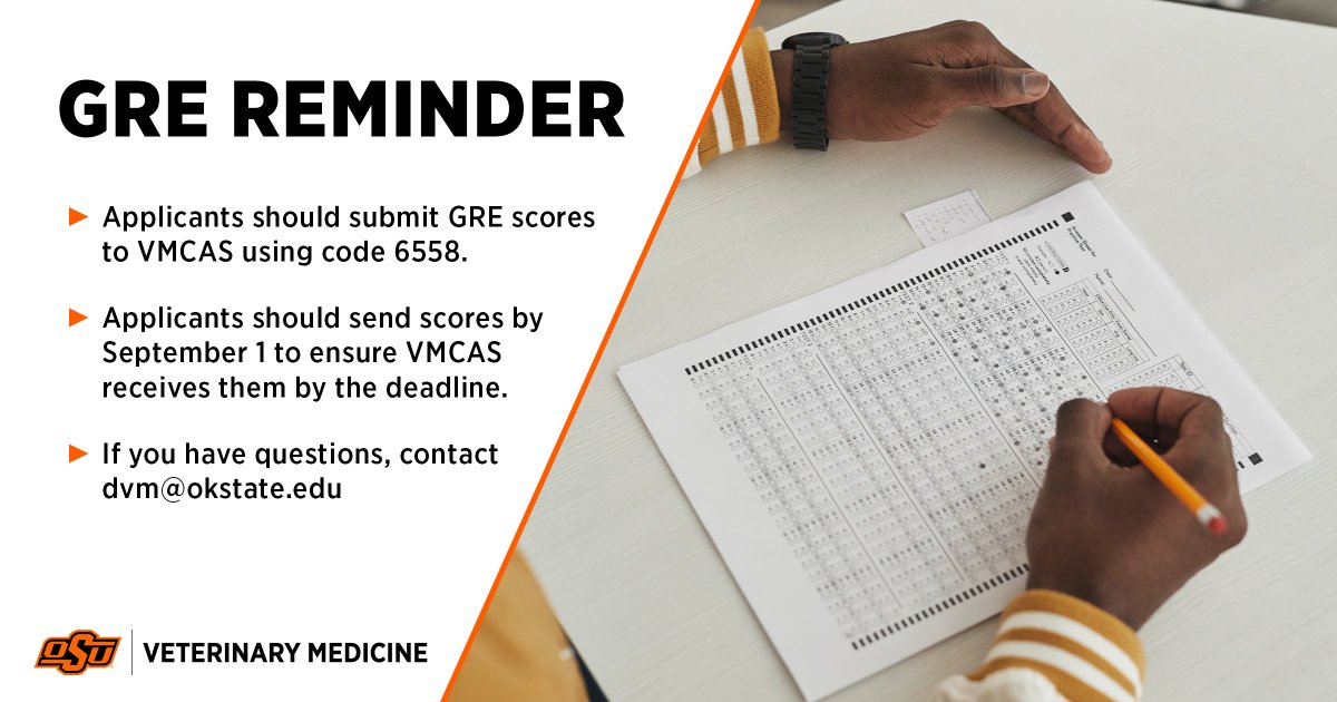 📣 Attention future veterinary students: the VMCAS deadline for GRE scores is quickly approaching! Send your scores this week to ensure they are received by the deadline.