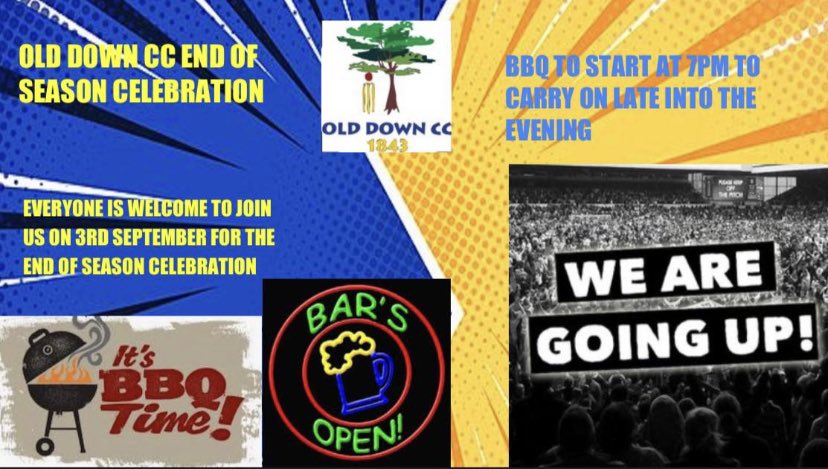 odcc's tweet photo. 🚨 END OF SEASON/PROMOTION BBQ🚨

Come and celebrate a great season for ODCC, the 1sts have secured promotion and the 2nds look likely to finish third and have a small chance of promotion themselves. 

Open to all, players, supporters, family and friends! 
#upthedown https://t.co/fy52N2VyZB