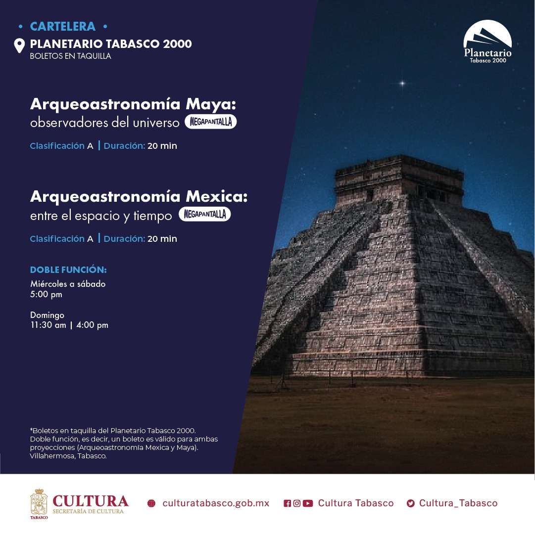 Cultura_Tabasco's tweet photo. El Planetario Tabasco 2000 vuelve 🪐☄️🔭

¡Habrá proyecciones en Omnimax y Megapantalla! Las funciones comienzan a partir del 01 de septiembre, consulta la información en cada imagen.

📍Av. Planetario, Los Ríos. Villahermosa, Tab. https://t.co/2h8hobJ4MP