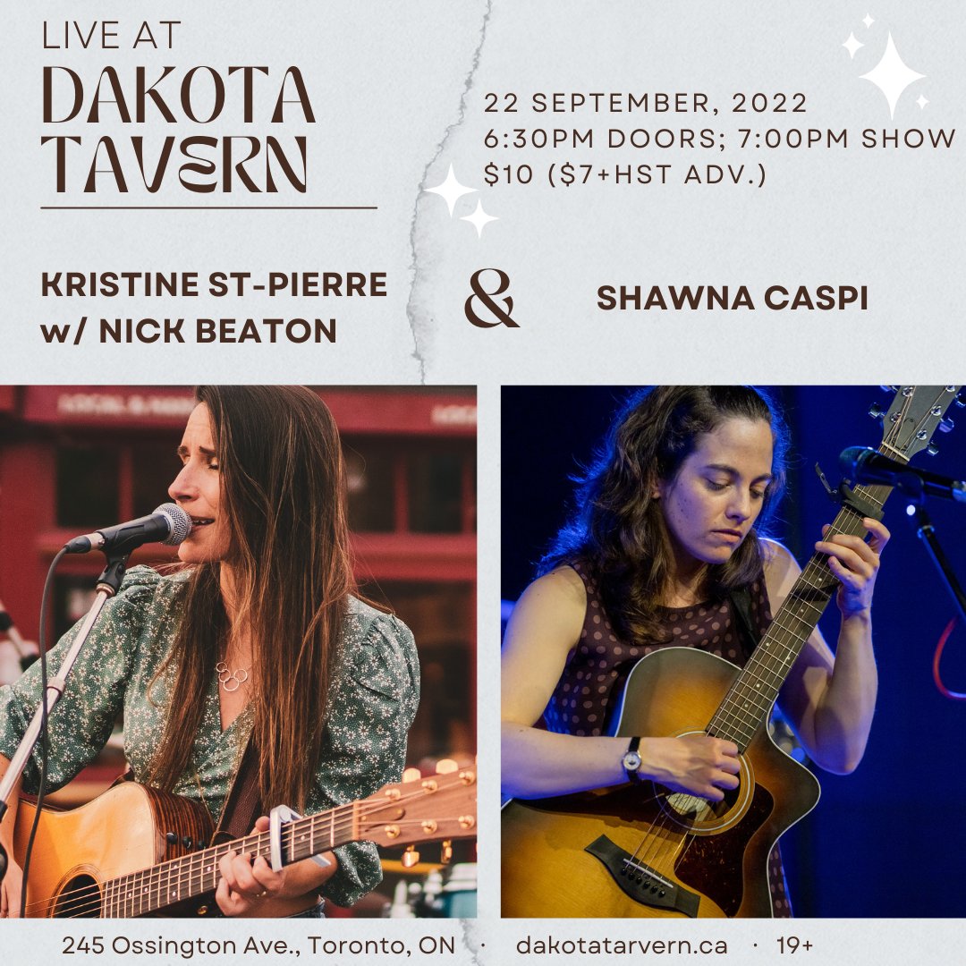 Kristine St-Pierre (@kstpierremusic) on Twitter photo TORONTO!! Join <a href="/shawnacaspi/">Shawna Caspi</a> & I on Sep 22nd at
<a href="/thedakotatavern/">The Dakota Tavern</a>! I'll be joined by the awesome
<a href="/nickjamesbeaton/">Nick James Beaton</a> on guitar & harmonies!
J'espère vous voir le 22 sep à Toronto!!
fb.me/e/aFwi52Oq5 TORONTO!! Join <a href="/shawnacaspi/">Shawna Caspi</a> & I on Sep 22nd at
<a href="/thedakotatavern/">The Dakota Tavern</a>! I'll be joined by the awesome
<a href="/nickjamesbeaton/">Nick James Beaton</a> on guitar & harmonies!
J'espère vous voir le 22 sep à Toronto!!
fb.me/e/aFwi52Oq5
