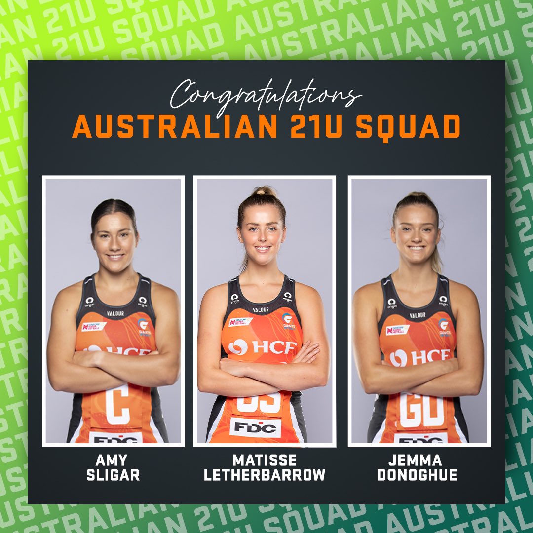 GIANTS_Netball's tweet photo. Congratulations to this trio of young GIANTS for being named in the Australian 21U squad 👏 https://t.co/UhFxDigMVv
