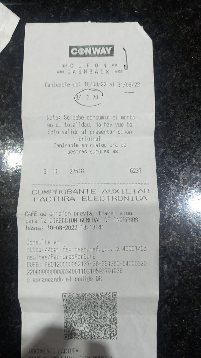 sandye305's tweet photo. @conwaypanama no me quisieron cambiar mi Cash back porq el recibo estaba deteriorado pero se leía bien la información me hicieron pagar en efectivo y querían el recibo les dije no @AcodecoPma @AsepPanama @criticaenlinea @conwaypanama @tvnnoticias https://t.co/uvfIQ4UGtL