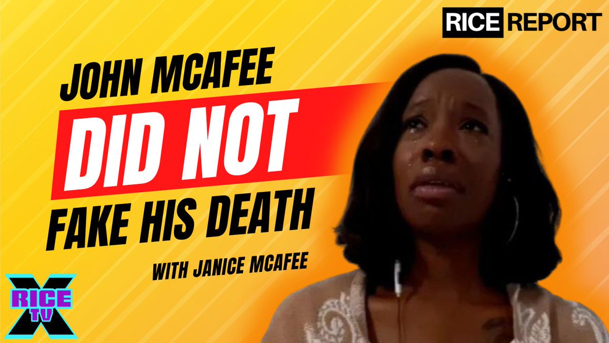 RiceTVx's tweet image. Tune in for the premiere of the latest #RiceReport on Wednesday, 8/31, @ 3pm ET/12pm PT!

I'm joined by @theemrsmcafee to get the most recent updates regarding @officialmcafee's remains &amp;amp; we talk about the new doc on Netflix, #RunningWithTheDevil
⬇️⬇️⬇️
youtu.be/sgXe0DIce9Q