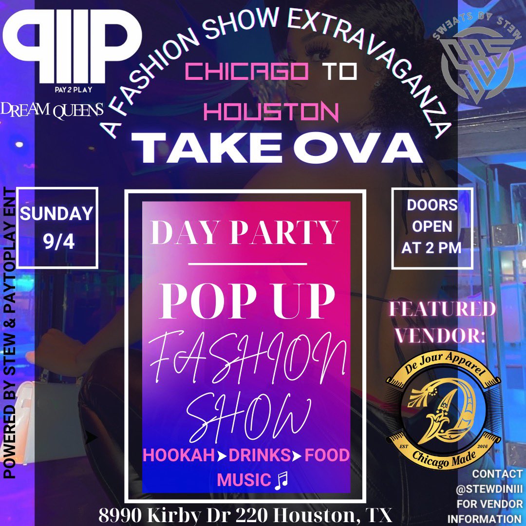 _shawnmitch's tweet photo. CHI➡️ HOU TAKEOVER
—Come party🥳
—Shop w/ Entrepreneurs🛍
— Watch the runway📸
Powered By: @_shawnmitch x @sweatsXstew
#chicagonexttopmodels #PayToPlayTour
@Amazon_goddess_ @bankgirljay @CheyYeezy_ @Miahbic @mayanitavia @The_simMs @jayvictoriaaa @Adriana_jolee @imb_kyla https://t.co/eBB7iiunSF