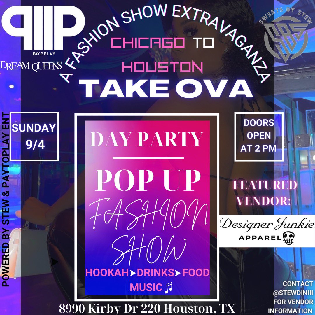 _shawnmitch's tweet photo. CHI➡️ HOU TAKEOVER
—Come party🥳
—Shop w/ Entrepreneurs🛍
— Watch the runway📸
Powered By: @_shawnmitch x @sweatsXstew
#chicagonexttopmodels #PayToPlayTour
@Amazon_goddess_ @bankgirljay @CheyYeezy_ @Miahbic @mayanitavia @The_simMs @jayvictoriaaa @Adriana_jolee @imb_kyla https://t.co/eBB7iiunSF