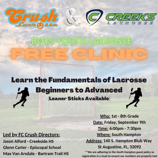 monarchlax16's tweet photo. FREE Boys Youth Lacrosse Clinic w @CreeksYouthLax &amp; @FCCrushLax Friday, Sept. 9th. https://t.co/V95UuEaeJb https://t.co/16HdoiM5qa
