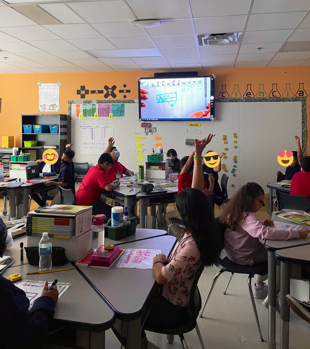 MsPineros's tweet photo. Great things happening in our ✨4th grade math classes✨ this week. Students are engaged and successfully using strip diagrams and place value charts to add and subtract whole numbers @DES_Hornets 🐝 ❤️ #GISDMathRocks @GISDTLD @gisdnews https://t.co/q3HdS9ZPPR
