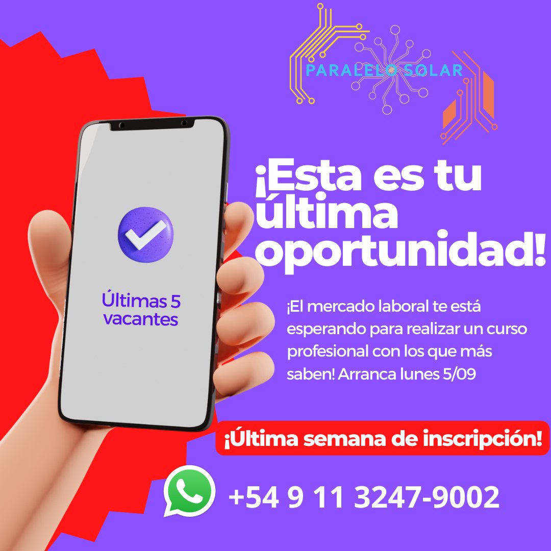 ParaleloSolar's tweet photo. Inscribite al primer curso en la nueva sede, llena de novedades contamos con un laboratorio de práctica para aprender a armar tableros, conectar inversores, baterías de litio, programacion de equipos. 
Arranca el lunes 5/09
Toda la info y temario en https://t.co/xg8ZVk30V1 https://t.co/hCg4dXpbK0