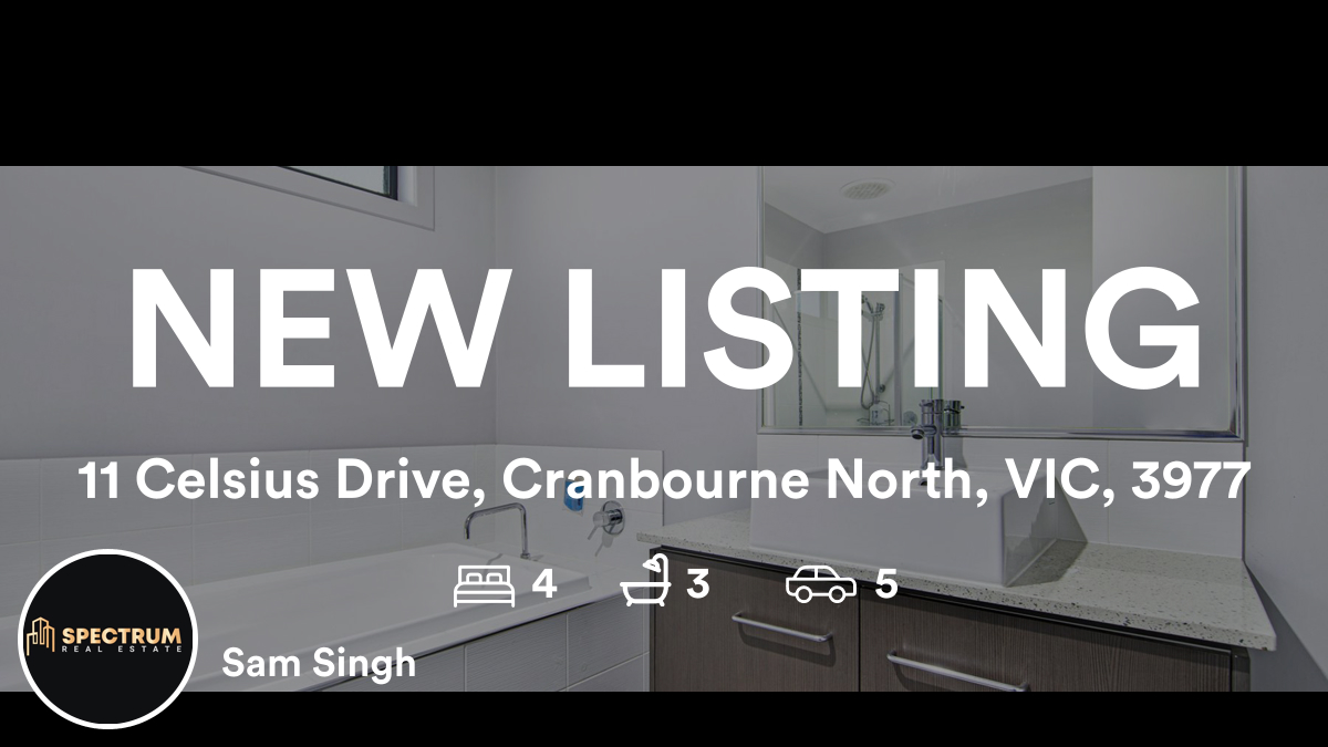 🛌 4 🛀 3 🚘 5
📍 11 Celsius Drive, Cranbourne North, VIC, 3977

My latest listing on RateMyAgent

...
#ratemyagent #realestate #Spectrum_Real_Estate
rma.reviews/zZt64oxOkxAP