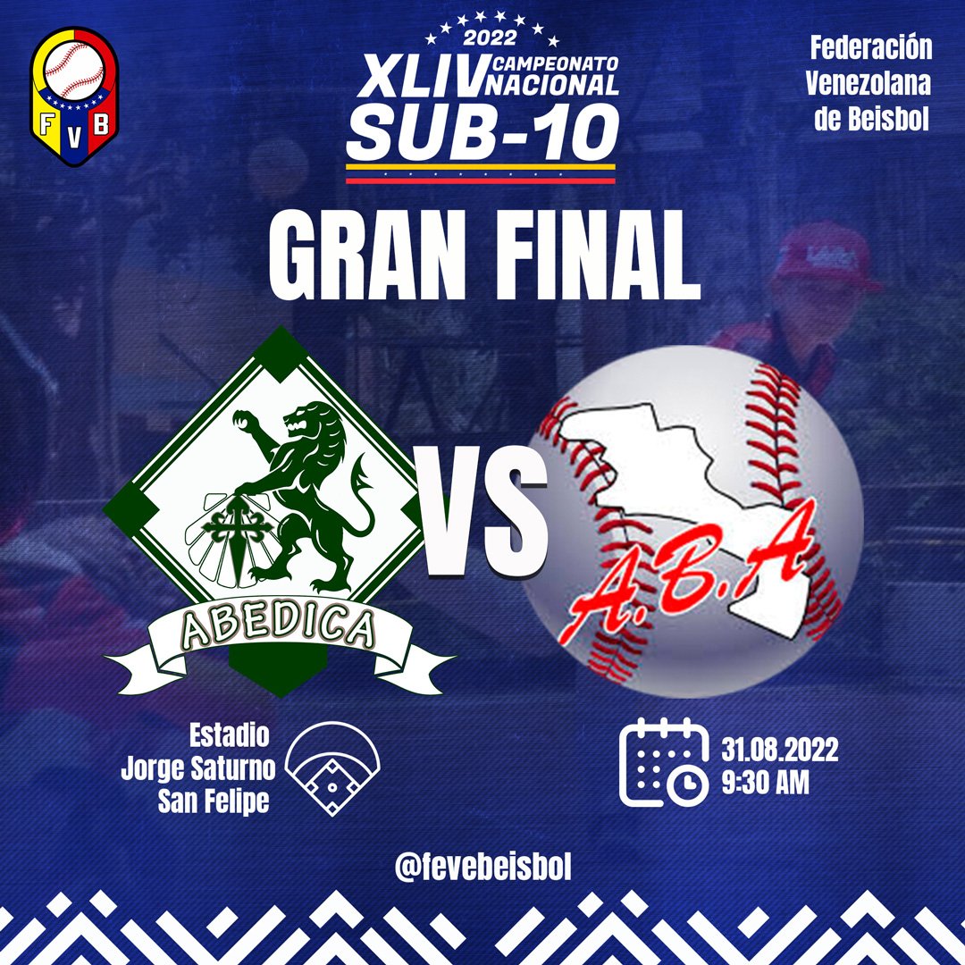 #NacionalU10 ⚾️
•
Dos llegan y se disputan la final, budcando la medalla de oro y el trofeo 🏆🥇
•
Detalles en la web 💻 fevebeisbol.org
•
#SembrandoBeisbol