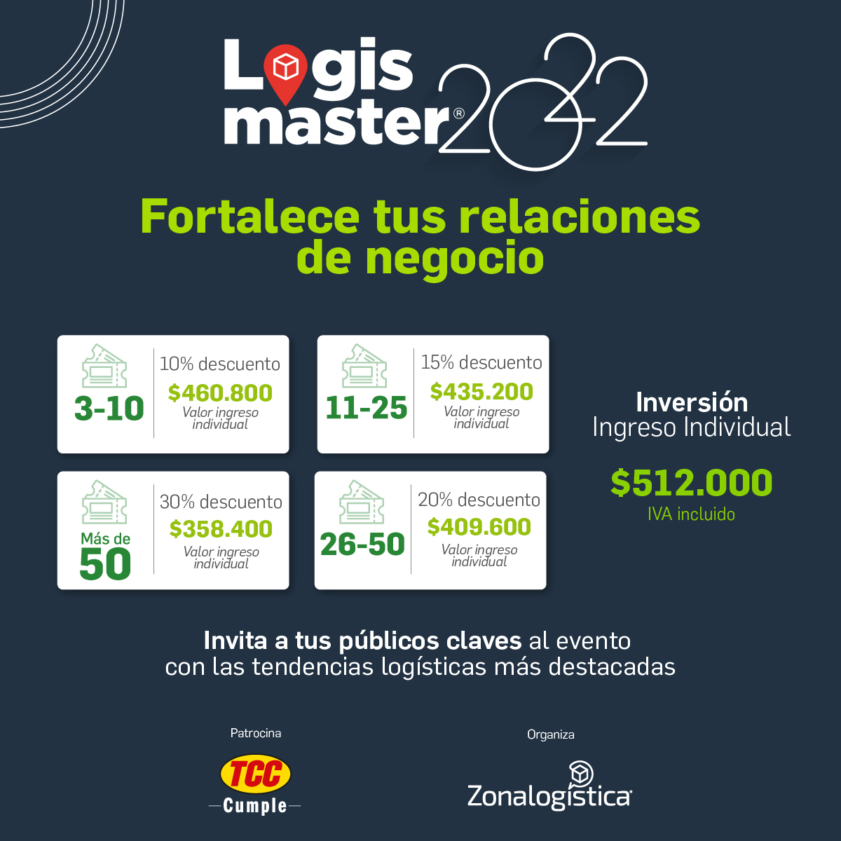 Zonalogistica's tweet photo. Impulsa la logística de tus públicos clave y fortalece tus relaciones estratégicas con #LogisMaster 2022

Adquiere paquetes empresariales hasta con el 30% de descuento 🤩

🔗Encuentra un paquete ideal para ti en el link https://t.co/TdKOD6plgg https://t.co/YL2w57Vcpr