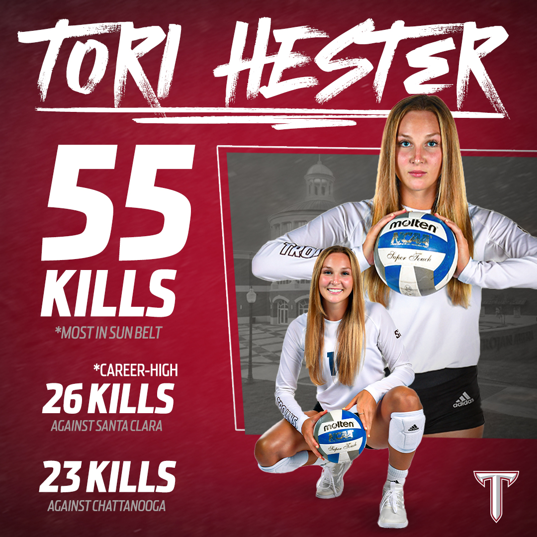 TroyTrojansVB's tweet photo. 𝕋𝕣𝕠𝕛𝕒𝕟𝕤 𝕠𝕟 𝕒 𝕋𝔼𝔸ℝ!

Tori Hester and Amara Anderson dominated Troy's opening weekend, including two memorable performances in the Trojan's two wins.

#BuildTheEmpire | #OneTROY ⚔️ 🏐 https://t.co/ehXQqIfk01