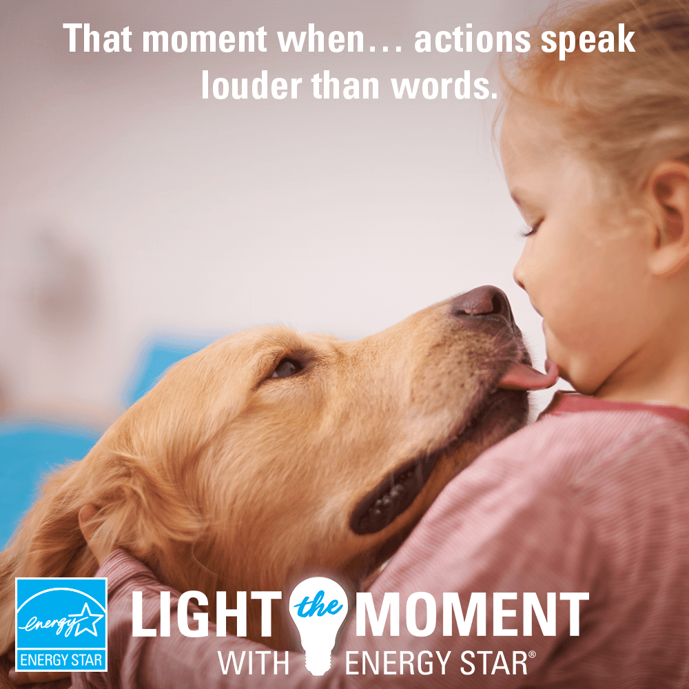 CenterPoint's tweet photo. .@ENERGYSTAR certified LED bulbs last longer, are better for the environment, and save energy. You canβt buy happiness but you can buy more dog treats which is kinda the same thing. π€#LighttheMoment https://t.co/8w22T3i6a0