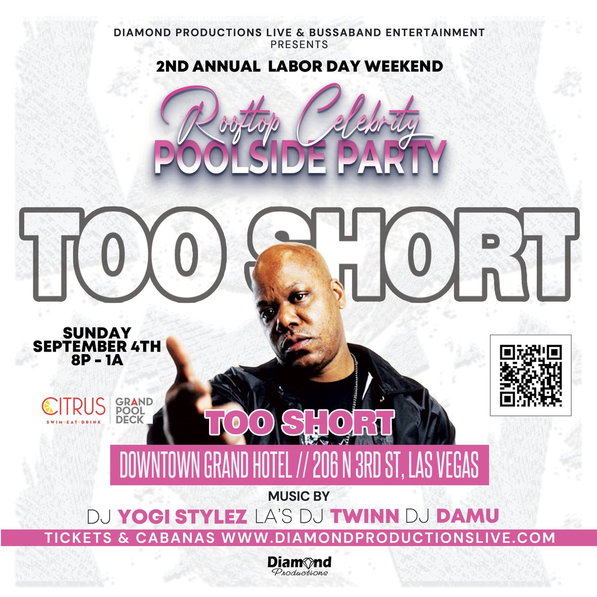 WdfEnt's tweet photo. Sunday 9/4/22 #TooShort in #LasVegas Citrus Grand Pool Deck  At The Downtown Grand Hotel and Casino  206 N. 3rd Street https://t.co/Djqz0I3POw