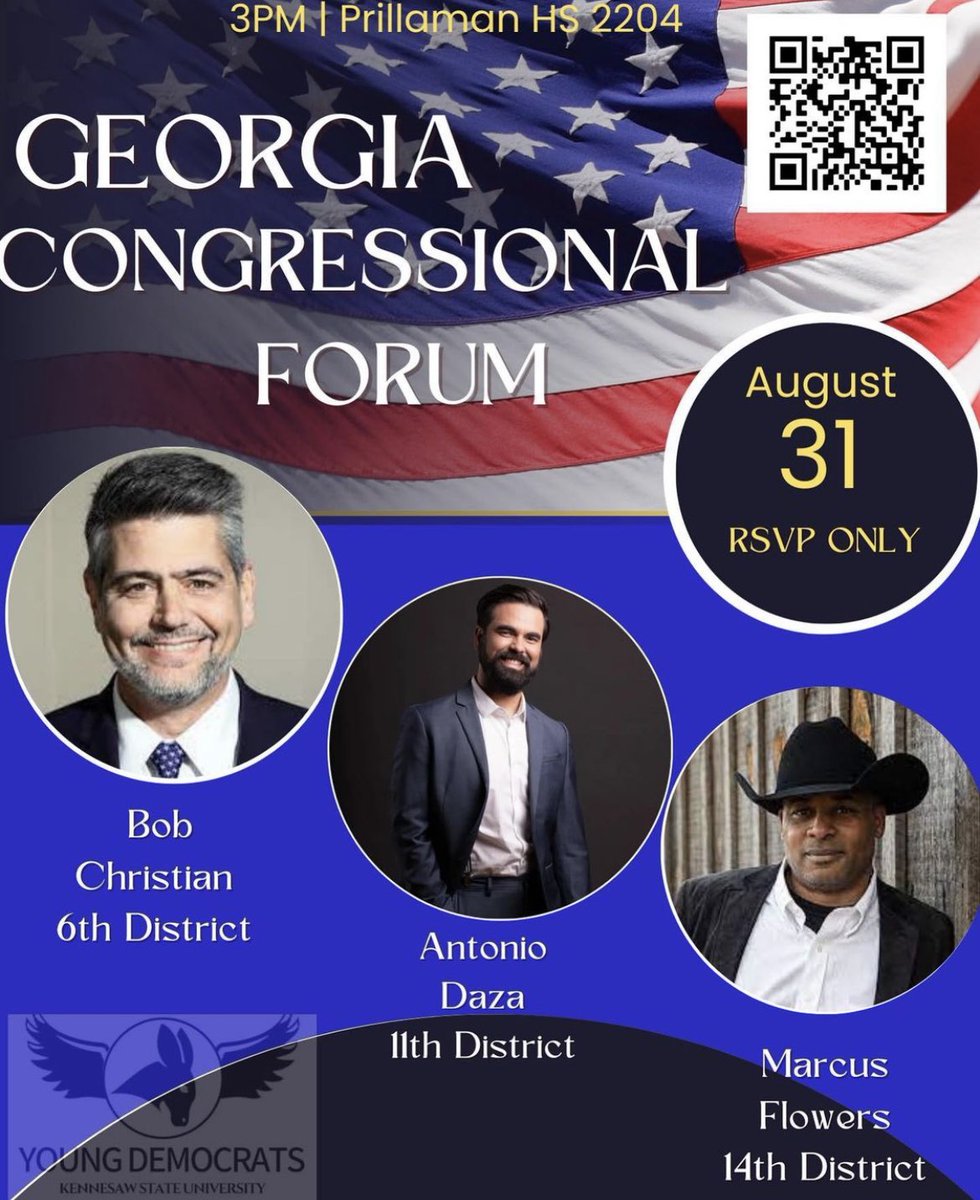 ZaeBrewer's tweet photo. I am excited and proud to be Democratic Chair of @youngdemsksu and to be hosting three incredible Democratic Nominees for Congress tomorrow @kennesawstate ! 💙🦉🇺🇸 https://t.co/h7TTaMV595