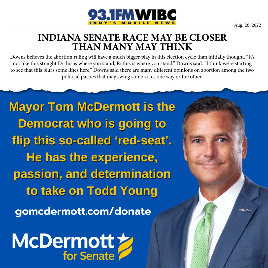 gomcdermott's tweet photo. “You have no shot at winning!” “Indiana is a deep red state!” “A Democrat will never succeed statewide in Indiana again!”

We hear it all the time! We get it. #Indiana has been on a strongly conservative path. Times are changing, &amp; Indiana is not going to be left behind. https://t.co/2pQTST071n