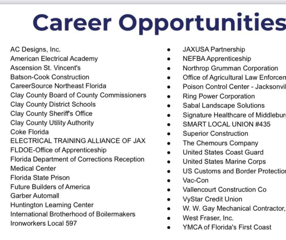 ClayCTE's tweet photo. Don’t forget about College and Career Night 2022 on Tuesday, September 6th from 6pm-7:30pm for all Clay County juniors and seniors with nearly 100 reps on-site at Middleburg High School! *exhibitor list subject to change without notice* @oneclayschools https://t.co/DkctNSvUvv