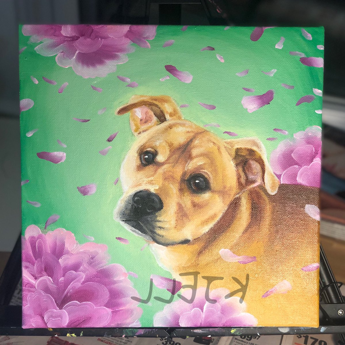 kjellagate's tweet photo. This piece was so fun because I got to try out some new techniques #dog #dogPortrait #portraitArtist #painting #portraitPainting #floral #technique #petals #flower #pup #cute #original #commission #custom #sweet https://t.co/mDt6CiSSxC