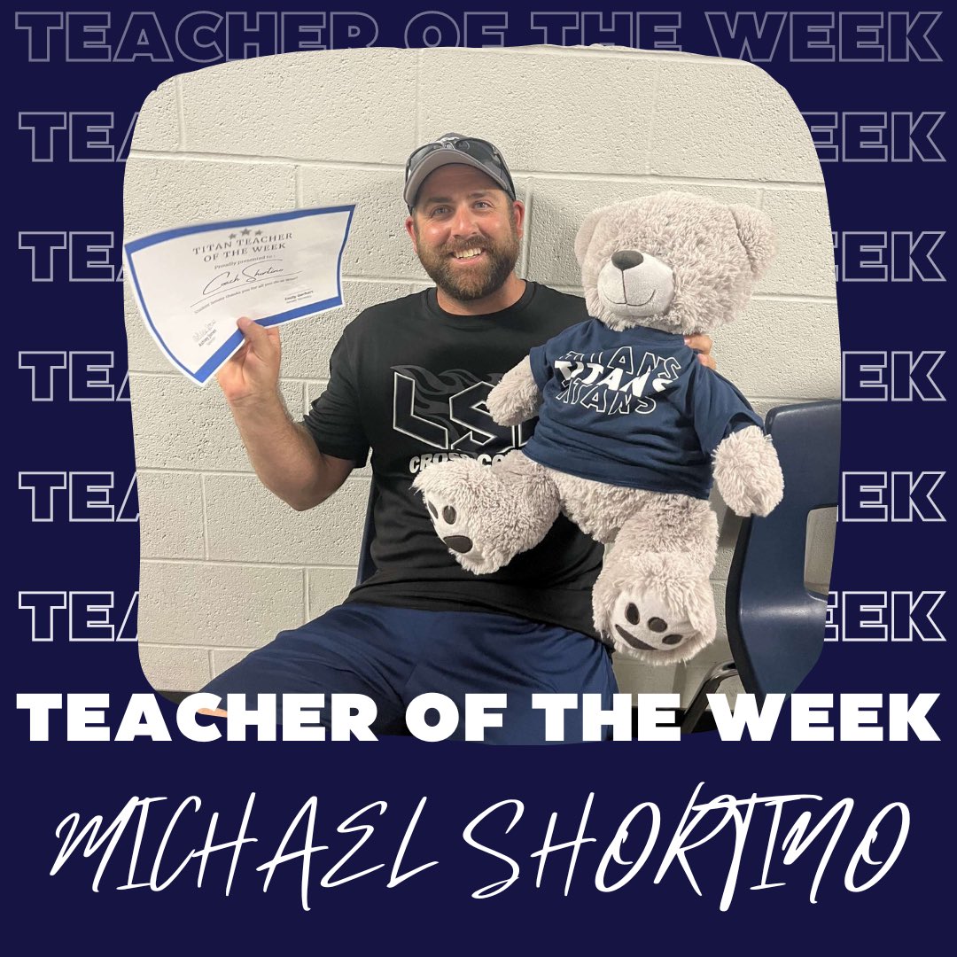LSWSenate's tweet photo. Our first Titan Teacher of the Week goes to Coach Shortino! He is always there to help with assemblies or whenever Senate needs it, so we thank you!
Each week, Student Senate will vote on which teacher we think deserves this honor, and the bear for the week! Stay tuned, Titans🗣 https://t.co/D28euSyjDT