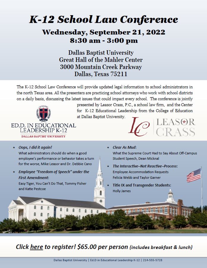 LeasorCrassPC's tweet image. School administrators and aspiring leaders, the K-12 School Law Conference is for YOU! Registration is just $65 and includes breakfast and lunch. Register here: secure.touchnet.net/C20654_ustores…