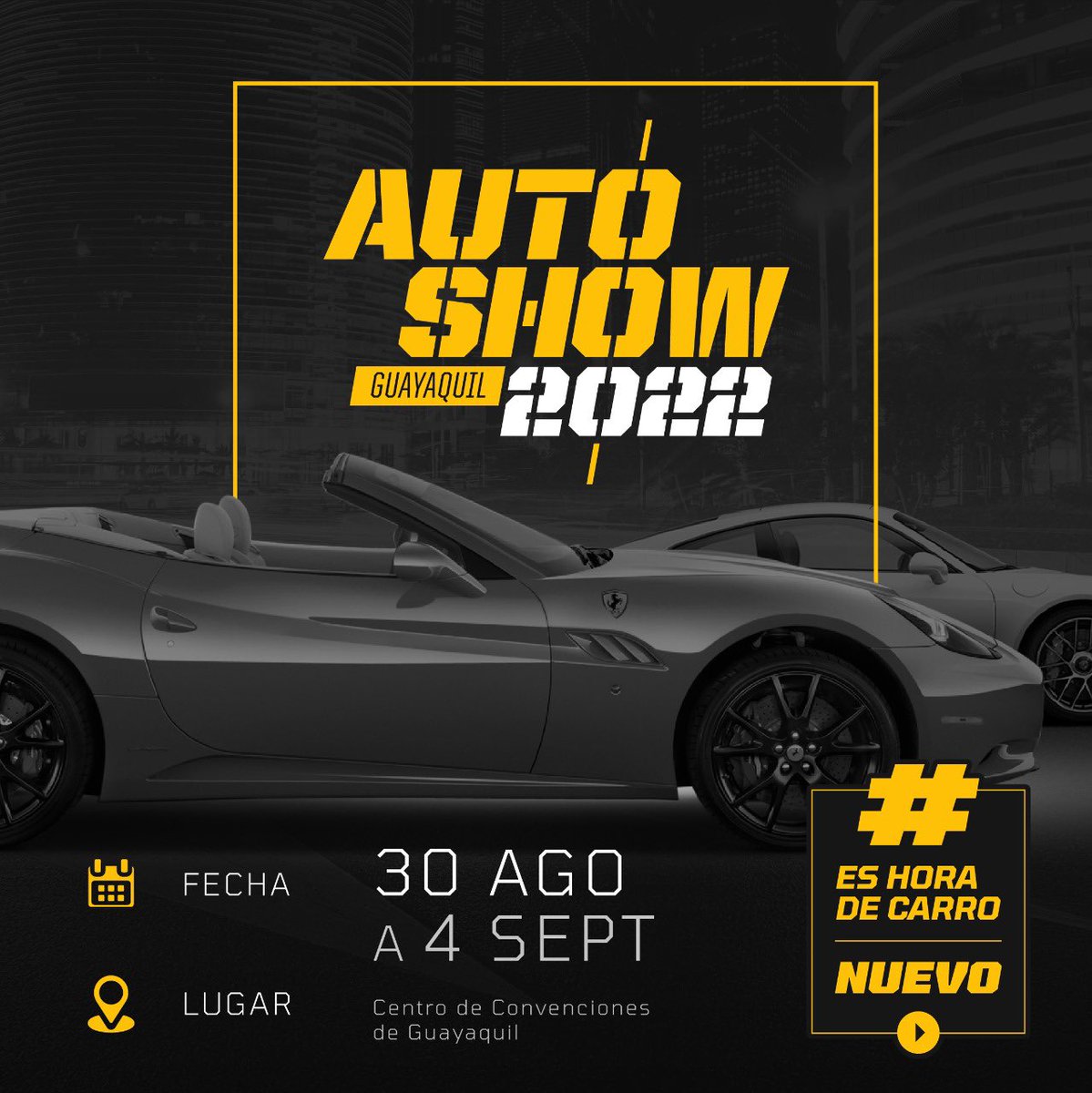 marca90ec's tweet photo. ¡Arrancando motores para recibirte pronto! #EsHoraDeCarroNuevo y lo consigues en #Autoshow2022.  ¡Te esperamos del 30 de agosto al 04 de septiembre en el Centro de Convenciones de Guayaquil! https://t.co/YC19cfUwY3