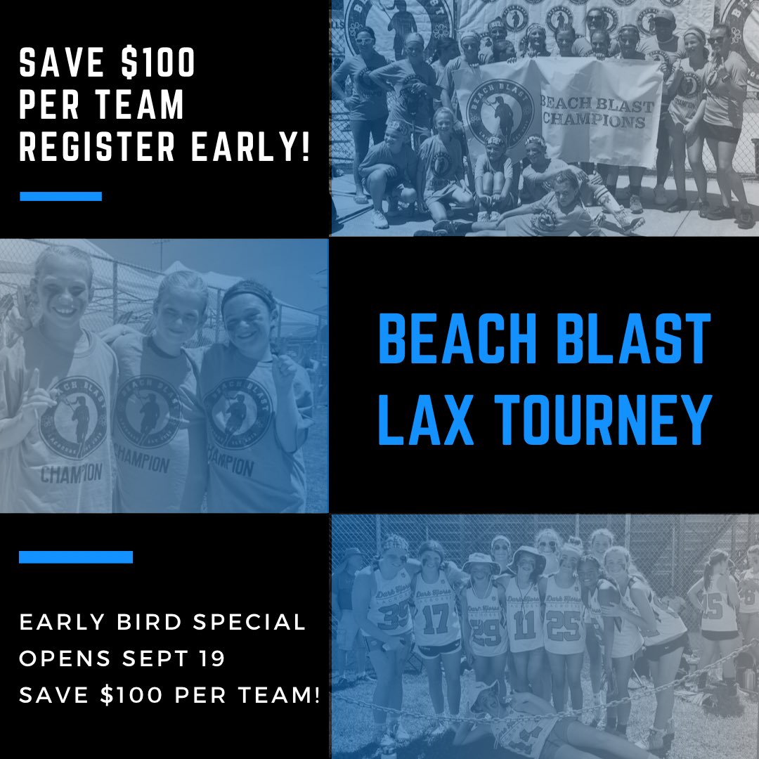 beachblastlaxDE's tweet photo. Who doesn’t like to save $$?!

TEAMS - we are offering an early bird registration for Beach Blast June 24-25, 2023.  Mark your calendars to register this September 19 and SAVE $100 PER TEAM!!  
Grad Years 2027-2030 Full Field
NEW Grad Years 2031-2032 7v7

https://t.co/wEosEKogh8 https://t.co/claGJsiMr3