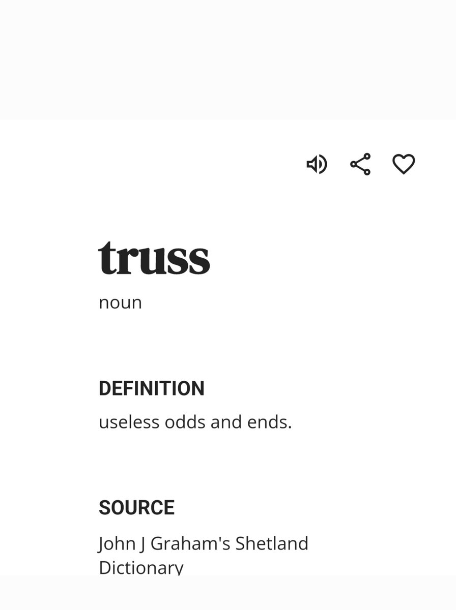 halcrow1's tweet photo. @MichaelRosenYes In my local dialect, Truss means useless odds and ends. You can do with this information what you like, but it's true. https://t.co/Tb2RKggKwF