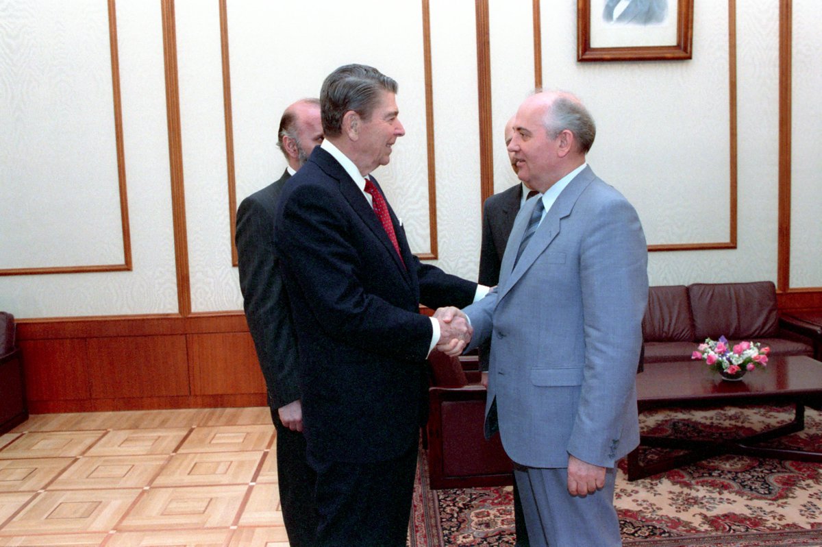RonaldReagan's tweet photo. The Reagan Foundation and Institute mourns the loss of former Soviet leader Mikhail Gorbachev, a man who once was a political adversary of Ronald Reagan’s who ended up becoming a friend. Our thoughts and prayers go out to the Gorbachev family and the people of Russia. https://t.co/j8EQ8JZqrq