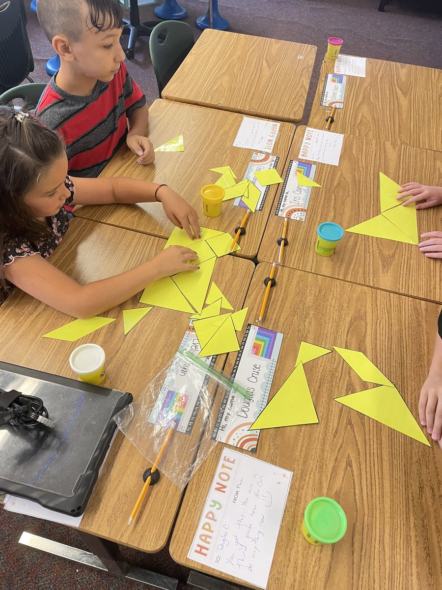 ChircoMs's tweet photo. Our first team building exercise: tangrams. Students have to work together to create a large square out of other smaller shapes. The kicker: there was a time limit. 10 minutes! They worked really well together! #warh https://t.co/HrkaQi4faW