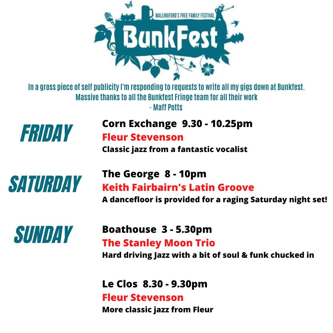 MaffPotts's tweet photo. WALLINGFORD FOLK - Our fabulous free festival is back this weekend. For those of you who kindly asked here are my gigs all weekend. I'm volunteering cos I'm local but @WBunkfest raised its game in paying my compatriots & deserves some applause. #FairPayForMusicians @WeAreTheMU https://t.co/LpPA9jzVvX