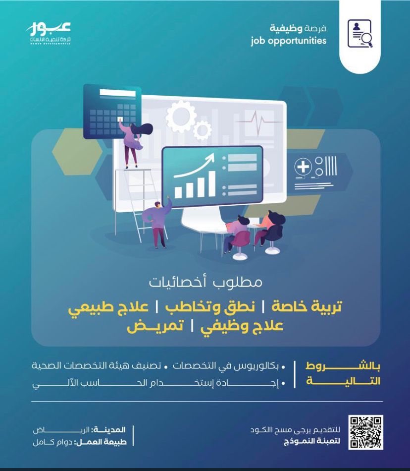 MAlbajran's tweet photo. @jobsforsaudis مركز عبور للرعاية النهاريه حي النرجس احتياج وظيفي تربية خاصة 
للتواصل: ٠٥٥٥٢٥٨٦١١ https://t.co/fn7qeWPBqM