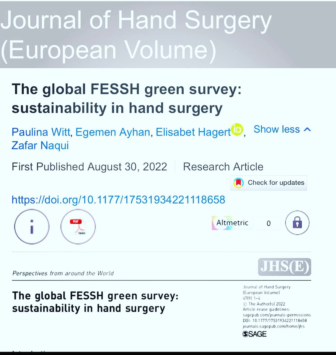 Fantastically proud of this piece of work, the first to look at sustainability in #HandSurgery worldwide 🌍 🌎 With special thanks <a href="/FESSHEurope/">FESSH</a> <a href="/YEHS03949158/">YEHS</a> and the 800 surgeons across the globe that took part. 🌱 🪴 #sustainability #surgery #green #climatechange