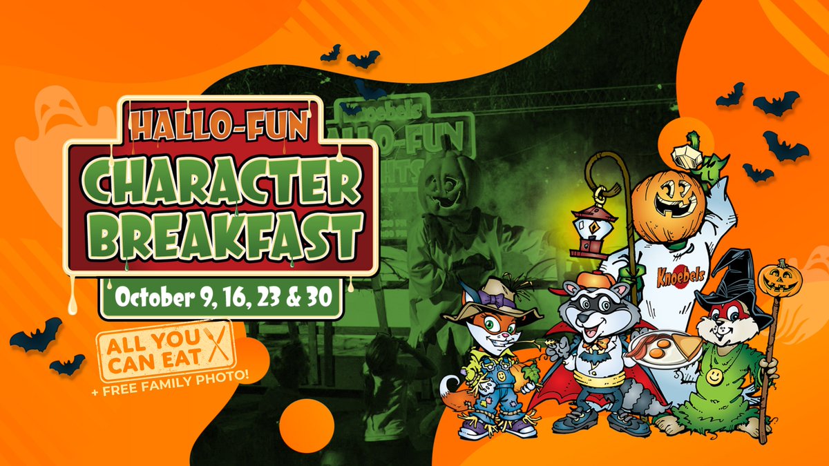 knoebels's tweet photo. #Knoebels #HalloFun Character Breakfasts are back! Fill up on fun and an ALL-YOU-CAN-EAT breakfast buffet with Kozmo and friends! 🍳🥓 Reservations required:  https://t.co/ApE6eUVm34

#AmusementPark #Fall #Fun #Food #Outdoors #Pennsylvania #Family #VisitPA #iTourColumbiaMontour https://t.co/JO15uSRdnh